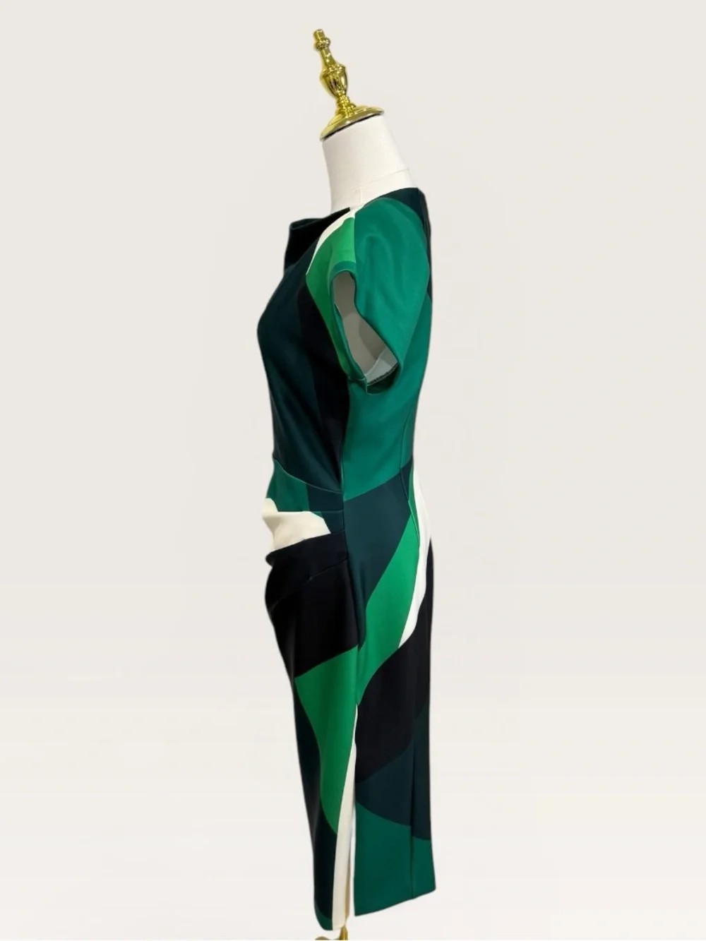 Donna Karen SHORT SLEEVE COLOR-BLOCK MIDI SHEATH DRESS GREEN SCUBA KNIT NWT SZ 2